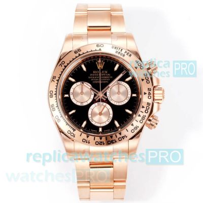 ARF 1:1 Clone Rose Gold Rolex Cosmo Daytona Black Dial 4131 Chronograph Watch 